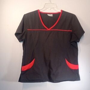 Butter Soft By Ua Black and Red V-Neck Scrub Top